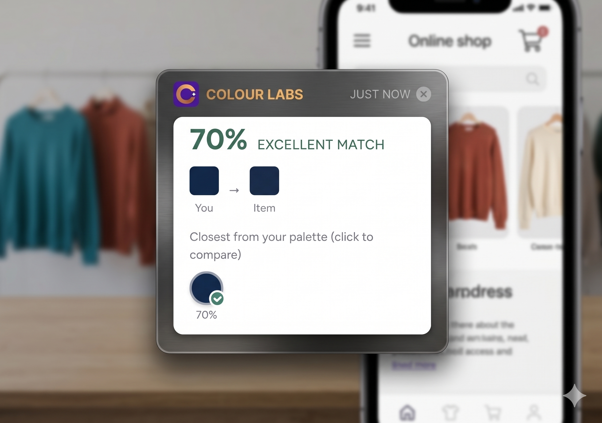 AI colour match notification showing palette match result